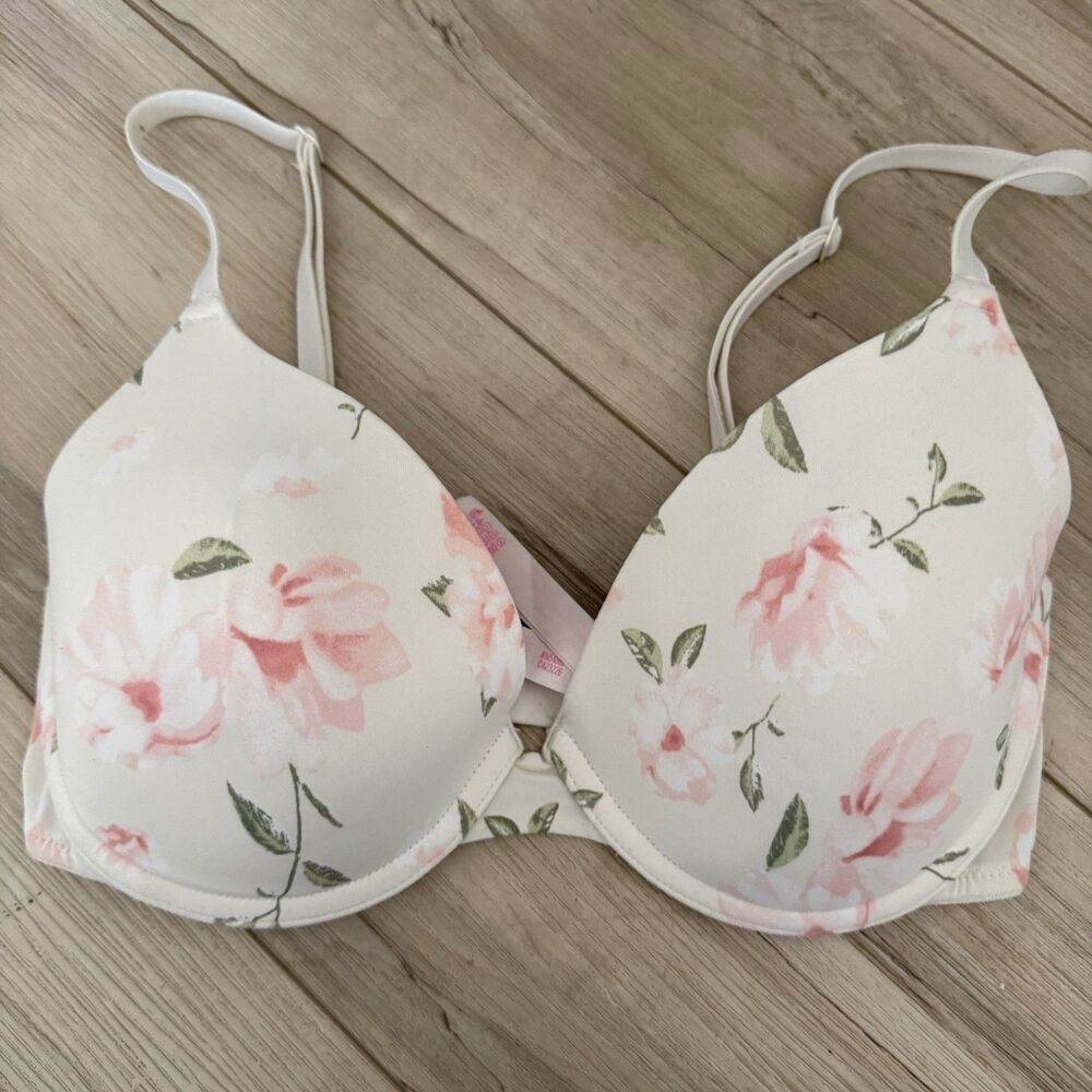 PINK Victoria’s Secret Underwire Bra 32D Floral Rose White/Pink/Green